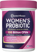 Doctor's Recipes Probiotics for Women 100 Billion CFU 32 Strains with Prebiotic Enzymes &amp Cranberry Shelf Stable Delayed Release 60 Caps