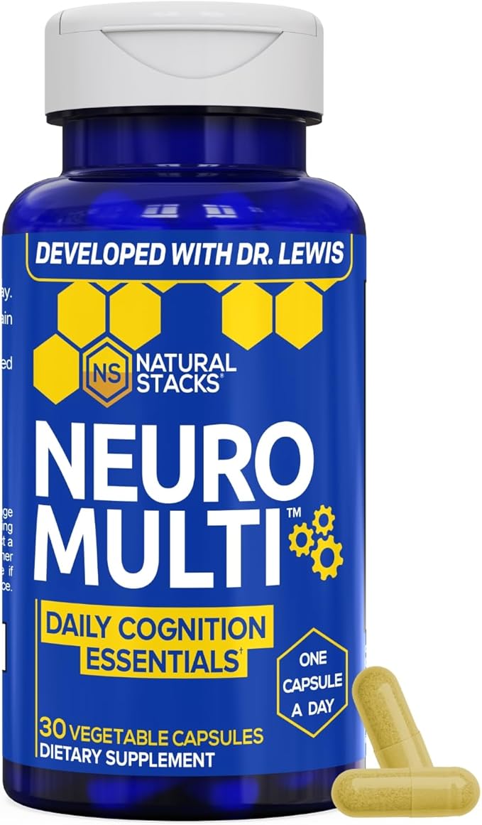NATURAL STACKS NeuroMulti - Multivitamin for Women &amp Men - Supports Daily Cognition - One Capsule Per Day - CoQ10 200mg for Brain Energy Support - 10 in 1 Brain Health Complex - 30 Capsules