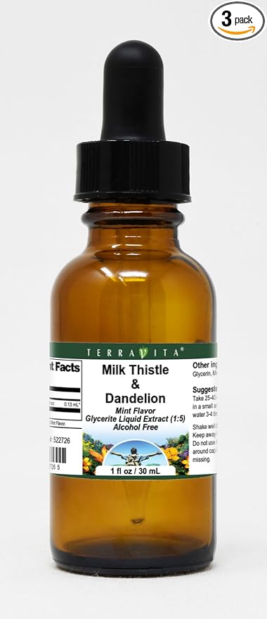 Milk Thistle &amp Dandelion Glycerite Liquid Extract (1:5) - Mint Flavored (1 oz ZIN: 522726) - 3 Pack