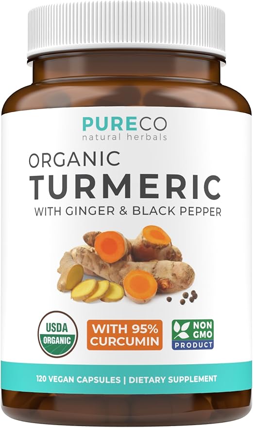 Turmeric &amp Lions Mane (1-Month Supply) Mindful Turmeric Bundle of Organic Turmeric Curcumin with Black Pepper &amp Ginger (120 Caps) &amp Organic Lions Mane Mushroom 10:1 Extract (60 Caps)