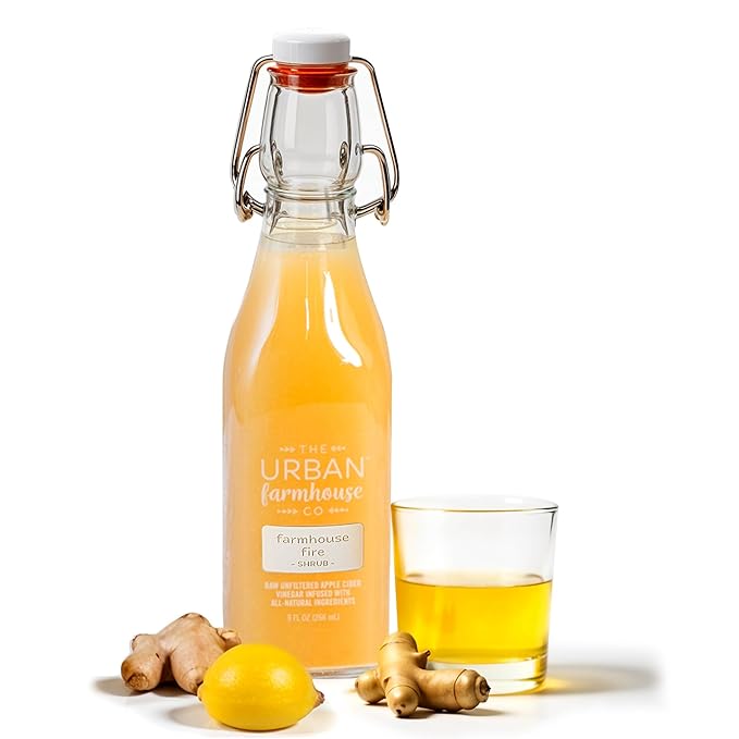 The Urban Farmhouse Co. Organic Vinegar Shrub – Farmhouse Fire 9 oz Bottle – Small Batch Drinking Vinegar w/Apple Cider Vinegar Savory – Cocktail Mixer Gut Health Tonic Wellness Gift