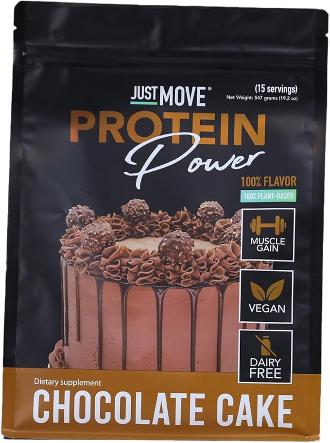Just Move Protein - Chocolate Cake - Vegan (Plant Based) Organic Dairy Free Soy Free Gluten Free Keto Peanut Free 20g Protein Low Carb Non GMO (15 Servings)