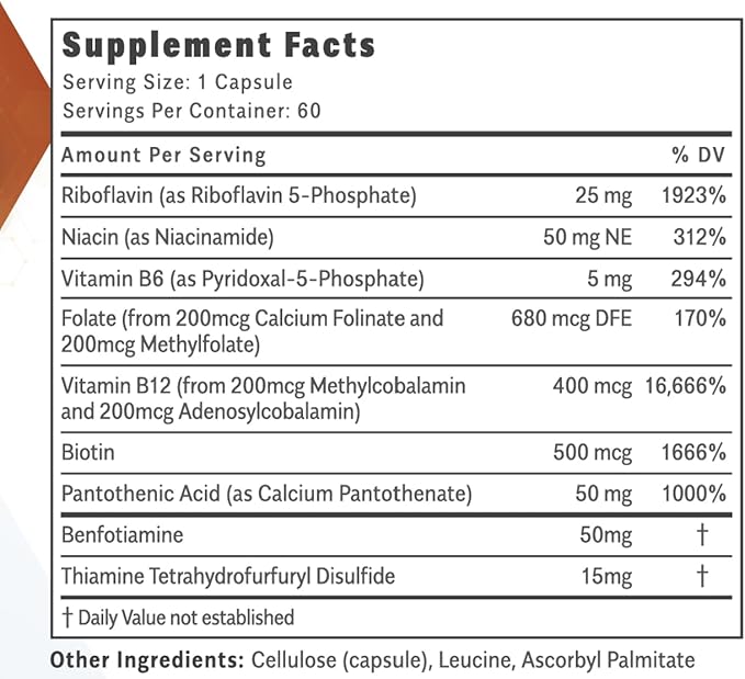 Thiactive B Complex Uniquely Formulated Contains TTFD &amp Benfotiamine No Toxic Fillers Supports Energy Metabolism Third Party Tested Made in USA 60 capsules