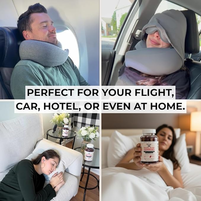 FlyHugz Travel Sleep Support Gummies for Adults with Melatonin L Theanine and Magnesium 60 Vegan Gummies 30 Day Supply Supports Relaxation Calm and Restful Sleep Raspberry Flavor