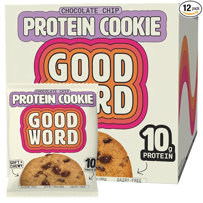 Chocolate Chip Protein Cookie Soft &amp Chewy High Protein Snack Gluten-Free Grain-Free Dairy-Free No Seed Oils No Refined Sugars Made with Almond Butter &amp Collagen 12-Pack