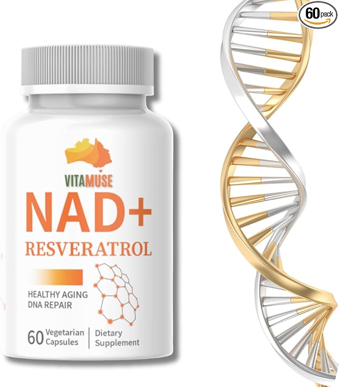VITAMUSE NAD+ Support Formula with Resveratrol Niacinamide B3 and TMG Healthy Aging DNA Repair 60 Vegetarian Capsules