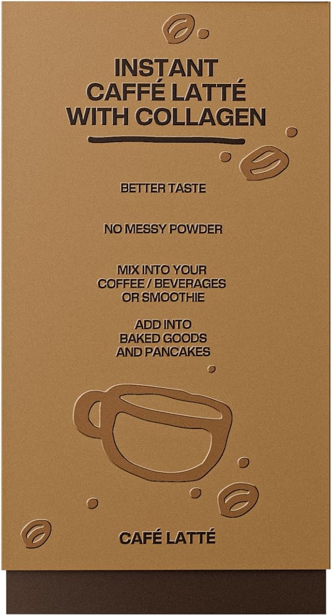 Liquid Instant Café Latte with Collagen – All-Natural Creamer with Hydrolyzed Bovine &amp Marine Peptides (Types I II III) for Hair Skin Nails Bones &amp Joints – 12 Single-Serve Packs
