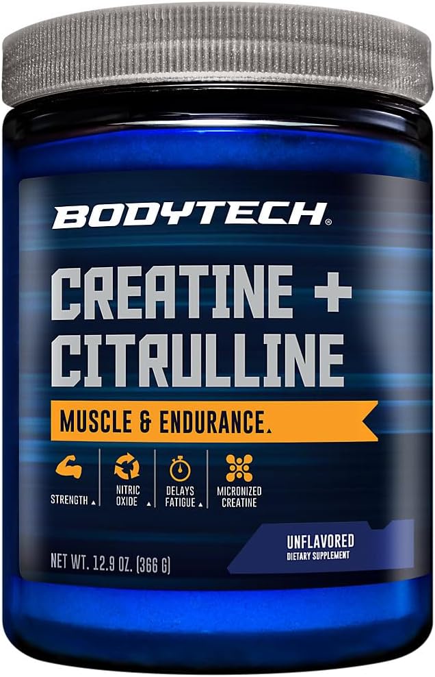 BodyTech Creatine + Citrulline Powder - Advanced Performance Formula - Supports Strength Pumps &amp Endurance - Micronized &amp Unflavored (12.1 oz 30 Servings)