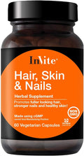 Invite Health Hair Skin &amp Nails Supplement - Supports Health and Growth of Hair Skin and Nails - Contains Vitamin C Biotin Zinc MSM Silica Lysine Proline Oatgrass - 60 Vegetarian Capsules