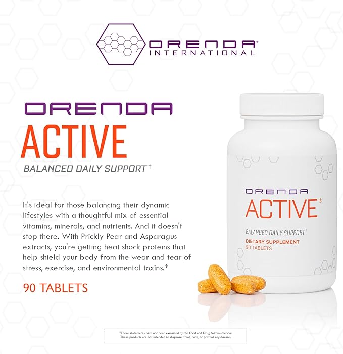 Orenda Active® - Infused with Prickly Pear Asparagus Extracts and a Potent Blend of Essential Nutrients Energy Boost Immune Support and Glowing Skin. Proteins Vitamin E CoQ10 90 Capsules
