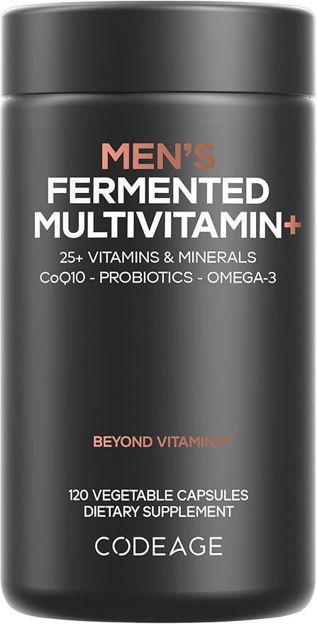 Codeage Men’s Daily Multivitamin – 25+ Essential Vitamins &amp Minerals Organic Whole Foods Probiotics Omega-3 Zinc Vitamins A B C D E &amp K – 120 Capsules