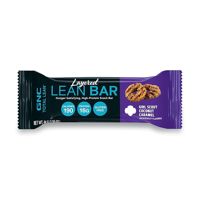 GNC Total Lean Layered Lean Bar | Hunger-Satisfying and High-Protein Snack Bar | Girl Scout Coconut Caramel | 5 Bars