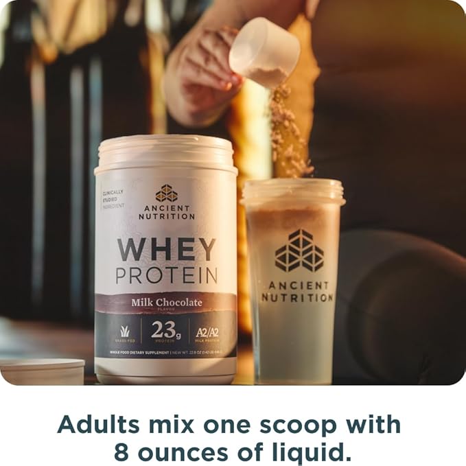 Ancient Nutrition Grass Fed Whey Protein Milk Chocolate 23g Protein 20 Servings Hydrolyzed Collagen Peptides Organic Regenerative A2/A2 Milk Protein