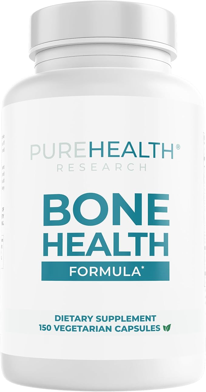 PUREHEALTH RESEARCH Bone Health Formula Calcium &amp Magnesium Supplement - with Iron Zinc Copper Vitamin D C K2 &amp More - Bone &amp Joints Vitamins for Women &amp Men 150 Capsules