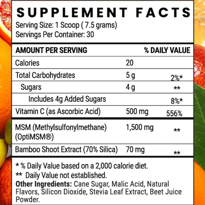 Twig &amp Leaf MSM + Vitamin C Powder – MSM Powder for Hair Growth Nails &amp Joint Support – Non-GMO Gluten Free – 30 Servings - 7.9 oz