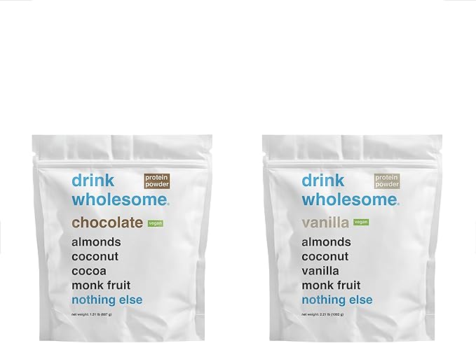 drink wholesome Chocolate and Vanilla Vegan Almond Protein Powder Bundle