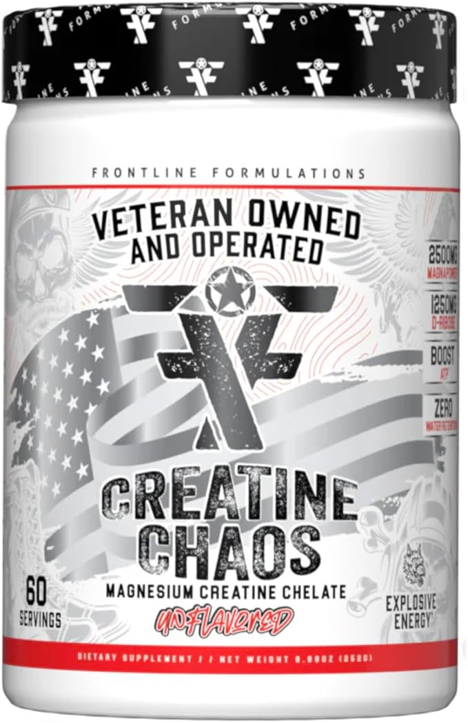 Creatine Chaos Promotes Lean Muscle Growth Unflavored Aids Muscle Recovery Post-Workout Supplement Veteren Owned and Operated (60 Servings Magnesium Creatine Chelate)