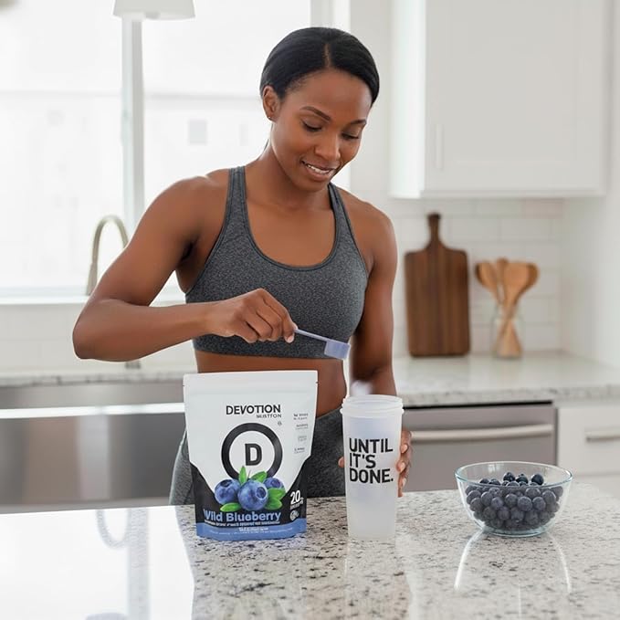 Devotion Nutrition Protein Powder Blend Wild Blueberry 12 Single Serve Packets 20g Whey and Micellar Protein No Added Sugar Keto-Friendly with 1g MCT Gluten-Free Kosher
