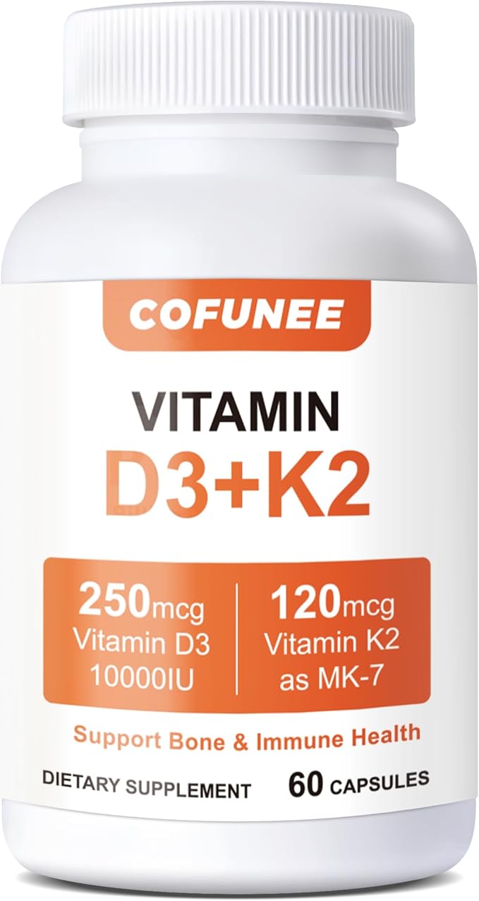 Vitamin D3 K2 Supplement - 10000 IU D3 &amp 120 mcg K2 MK-7 - Bone Heart &amp Immune Support - with B6 B12 Magnesium &amp Zinc for Enhanced Benefits - High Absorption Formula - 60 Vegan Capsules
