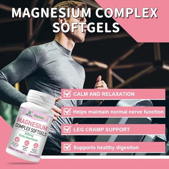 Magnesium Complex Softgels 500mg–Magnesium Supplement for Sleep Relaxation&ampMuscle Support–Easy-to-Swallow Softgels–Daily Magnesium for Calm&ampWellness 100 Count