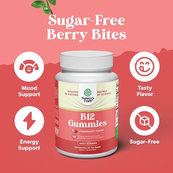 Vitamin B12 Gummies for Adults - Sugar Free Vitamin B12 1000 mcg Chewable Gums for Energy &amp Mood Support Immune &amp Nerves Health - Kosher Non-GMO &amp Gluten Free Supplement for Women &amp Me
