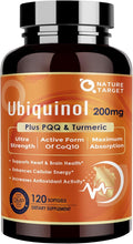 NATURE TARGET Ubiquinol CoQ10 200mg softgels with PQQ &amp Turmeric High Absorption Coenzyme Q10 Supplement with ALA &amp Black Pepper Antioxidant for Heart &amp Brain Health Energy Production