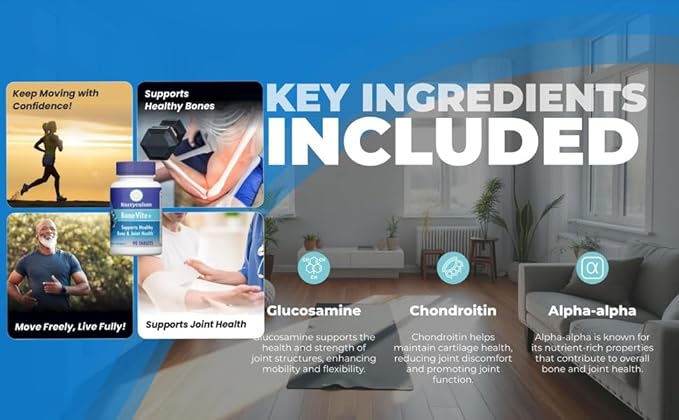 BoneVite+ Glucosamine Chondroitin MSM - Bone &amp Joint Wellness with Green Lipped Sea Mussel Devil's Claw &amp Boron - Knee Hip Back Wellness - Non-GMO Gluten Free - 90 Tablets