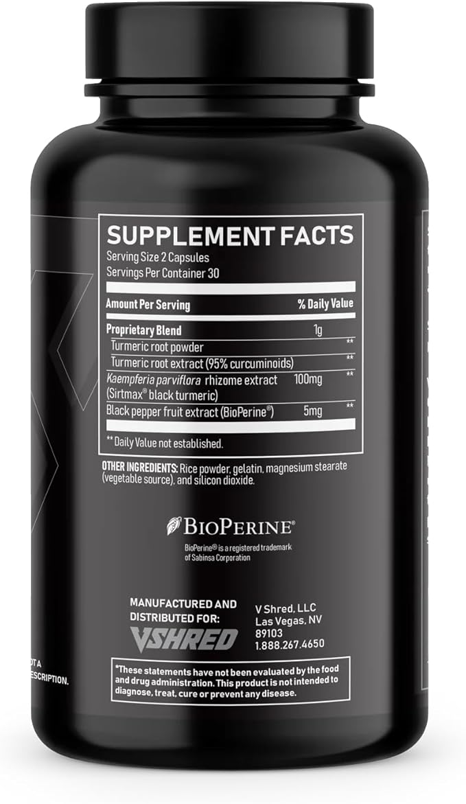 V Shred MD Turmeric Black – Dr. Drew Approved Joint &amp Wellness Support – Formulated with Curcumin &amp BioPerine – Supports Healthy Aging Mobility &amp Recovery – 60 Capsules