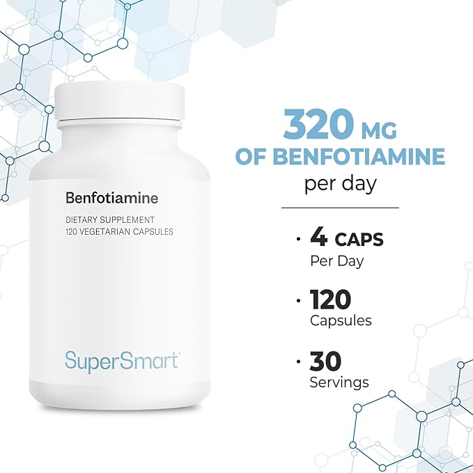 Supersmart - Benfotiamine 320mg per Day (High Potency) - Bioavailable Thiamine - Vitamin B1 Benfotiamine Supplement | Non-GMO &amp Gluten Free - 120 Vegetarian Capsules
