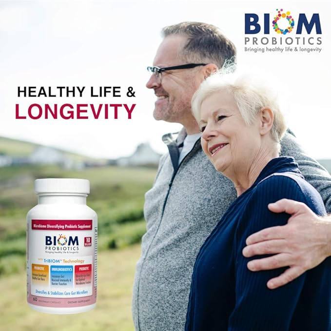 Biom Probiotics 3-in-1 Formula (Cold Shipped) with 10 Billion Flora Probiotics Prebiotics and Immunobiotics for Healthy Life &amp Longevity - Diversifies Gut Microflora and Microbiome - for Men &amp