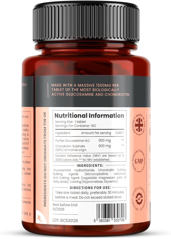 pureclinica High Strength 1500mg Glucosamine HCL &amp Chondroitin x 180 Tablets