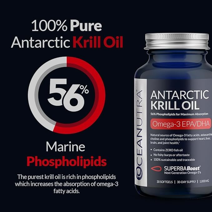 100% Pure Organic Krill Oil 1000mg 60-Day Omega 3 Supplement Highest Concentration 56% Phospholipids Wild Caught Sustainable Traceable Antarctic Omega 3 Astaxanthin Heart No Fish Oil