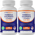 Vitamatic Ferrous Sulfate 325 mg with Vitamin C 100 mg (65 mg Elemental Iron) – High Potency Iron Supplement – No Artificial Colors – 250 Coated Tablets Made in USA - 2 Pack