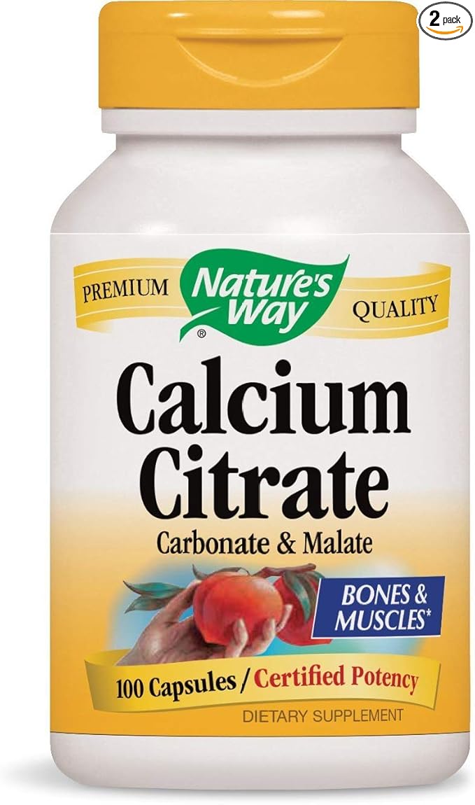 Natures Way Calcium Citrate Carbonate and Malate 1000 Per Serving 100 Capsules. Pack of 2 bottles