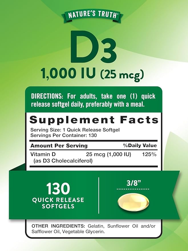 Nature's Truth Vitamin D3 1000 iu 130 Count (Pack of 3)