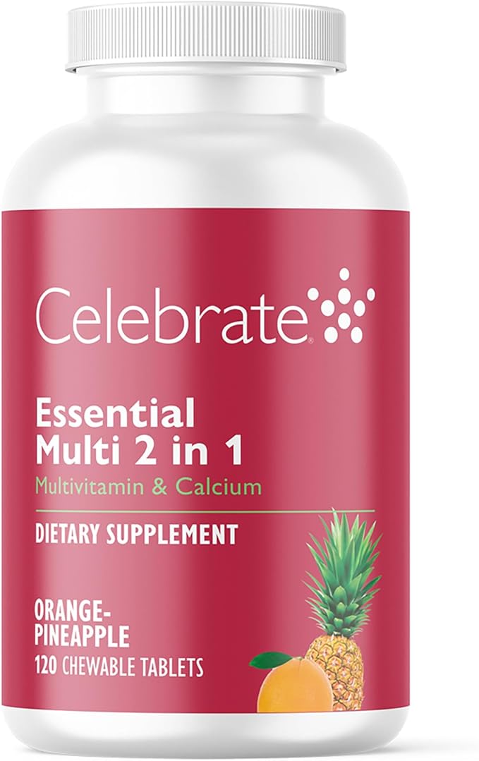 Celebrate Vitamins 2-in-1 Bariatric Multivitamin with Calcium Citrate - Vitamins A D E for Post Bariatric Surgery Gastric Bypass and Sleeve Gastrectomy Patients - Orange Pineapple (120 Chewables)