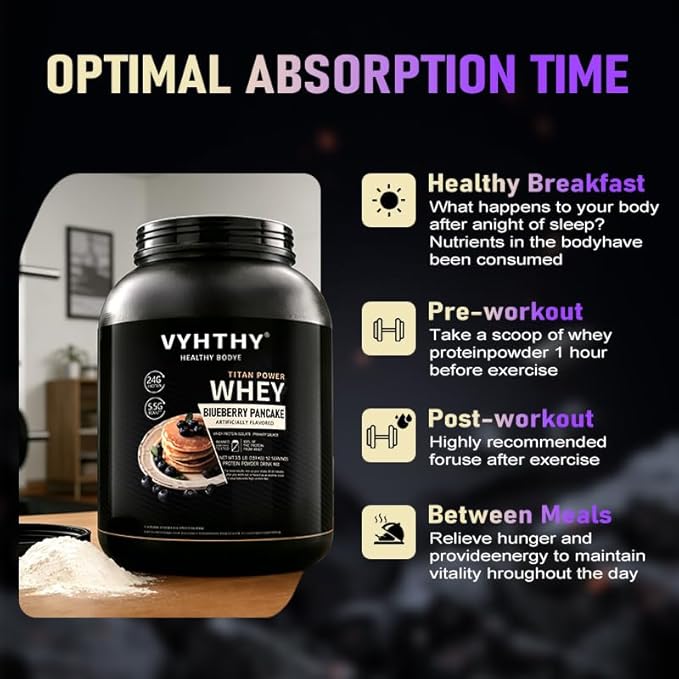 Blueberry Pancake Flavored Whey Protein Powder24g Protein per Serving Fast-Absorbing Concentrated whey Protein Low Sugar Gluten-Free Natural Flavor 3.5lbs(56oz)