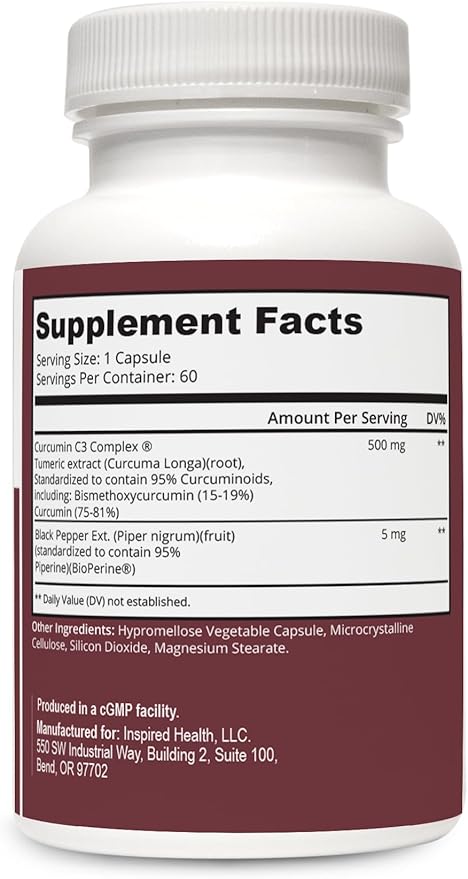 LUMINSPIRED HEALTH High Absorption Turmeric Curcumin Supplement with Black Pepper Extract for Joint Health Antioxidant Support &amp Inflammation Relief Vegan Non-GMO Gluten Free - 60 Counts