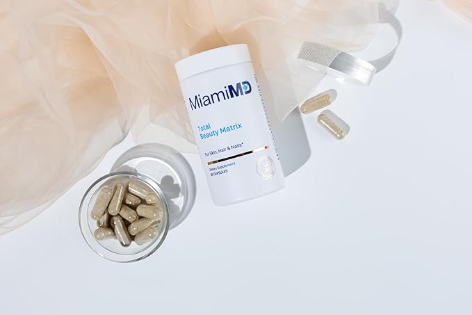 MiamiMD Total Beauty Matrix Collagen Supplements for Women - Collagen Capsules with Vitamin C for Hair Skin and Nails - Cruelty Free - 60 Capsules