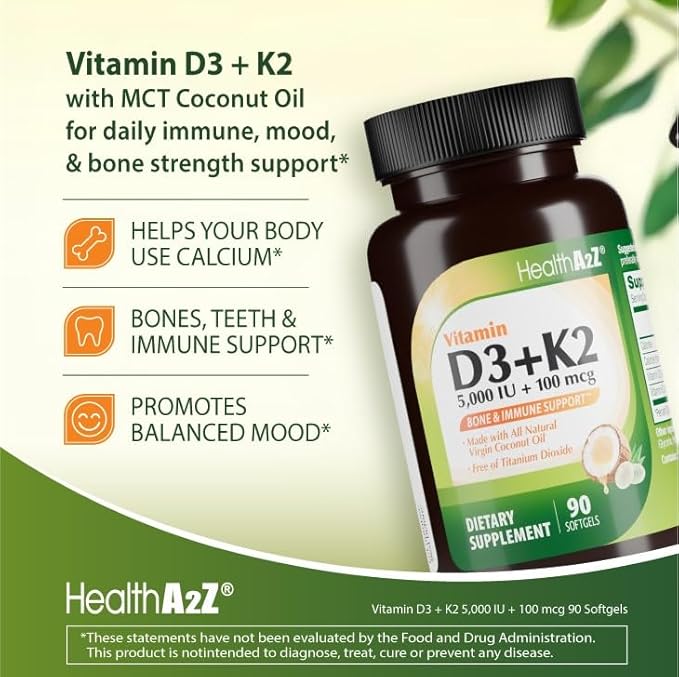HealthA2Z® Total Home Relief &amp Vitality Bundle | Cold &amp Allergy Tablets (72 Count) + Ibuprofen 200mg (250 Count) + Vitamin D3 (5000 IU) + K2 MK-7 Softgels with Virgin Coconut Oil (90 Count)
