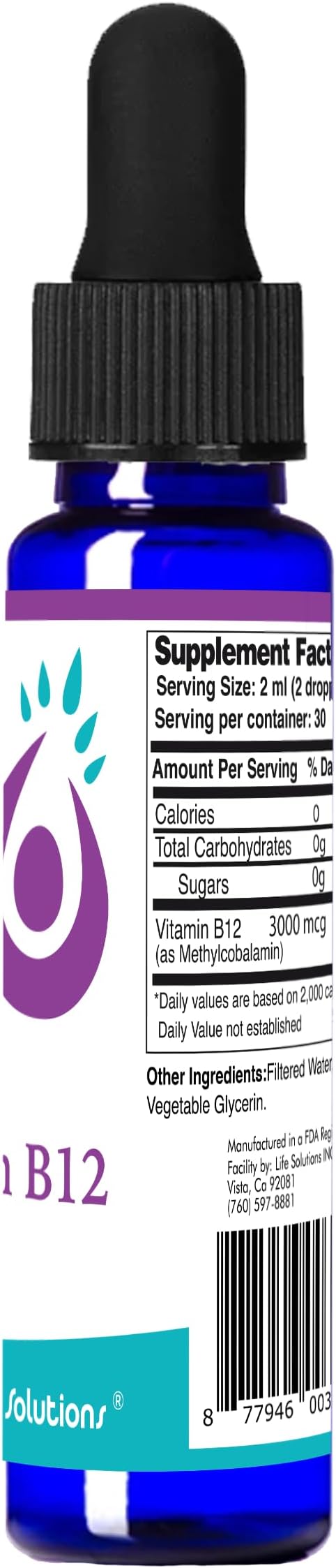 Life Solutions Liquid Vitamin B12 Methylcobalamin - Made in USA Supports Energy &amp Metabolism High Absorption Vitamina B12 Drops 2 Fl Oz Non-GMO Gluten-Free