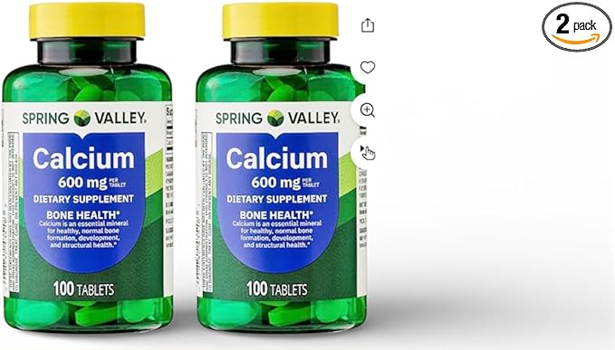 Spring Valley Calcium Bone Health Dietary Supplement Tablets 600 mg 100 Count (Pack of 2)