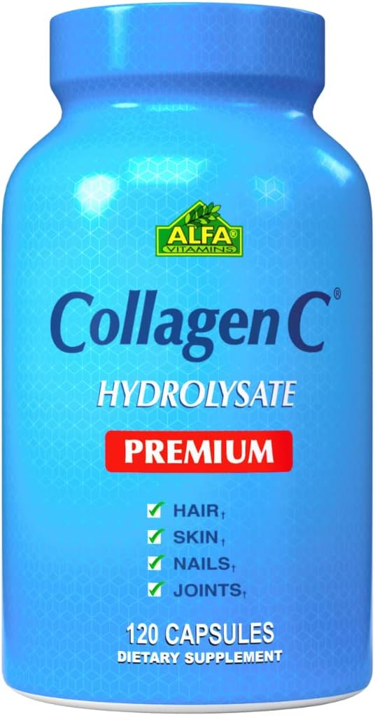 ALFA VITAMINS CollagenC Hydrolysate Premium Dietary Supplement with Vitamin C Supports Skin Hair Nails &amp Bone Health Enhances Collagen Production Collagen Peptides for Rejuvenation120 Capsul