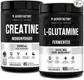 Jacked Factory Creatine Monohydrate Powder 425g 85 SV &amp L-Glutamine Supplement 500g 100 SV - No Artficial Fillers Unflavored