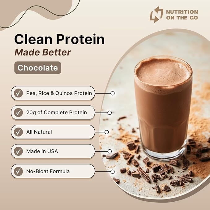 Nutrition On The Go Vegan Protein Powder Packets with Creatine – 20g Plant Proteins + 5g Creatine – Single-Serve Travel Protein Powder – All-Natural Gluten-Free – Chocolate – (60-Pack)