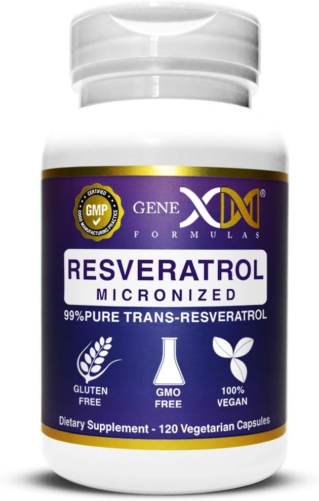 Genex Formulas Trans Resveratrol 1000mg Serving 99% Pure Micronized Pharmaceutical Grade Trans-Resveratrol + Bioperine Extract mad in a GMP &amp NSF Certified Facility (4X 250mg Cpasules 120ct)