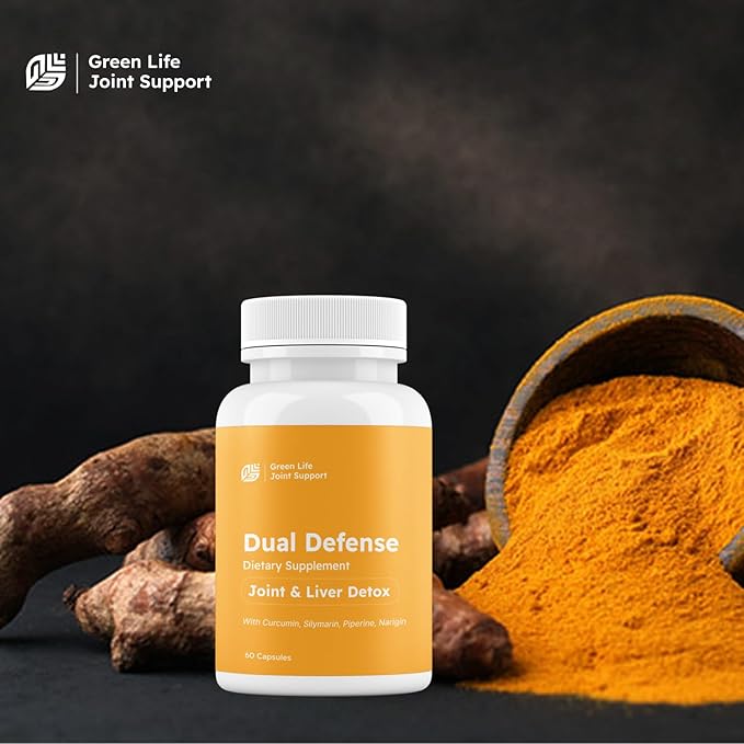 Green Life Dual Defense Joint &amp Liver Support Supplement 60 Tablets with Curcumin Silymarin Piperine Narigin