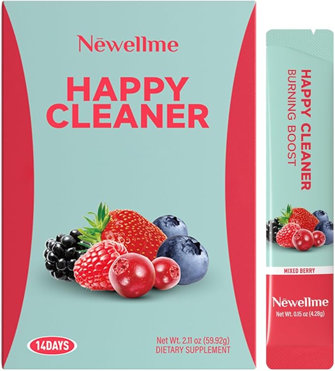 NEWELLME Happy Cleaner Digestive Supplement Powder Gut Health Drink Mix with Probiotics Digestive Enzymes &amp Fiber Supports Digestion and Bloating Berry Flavor 14 Sachets