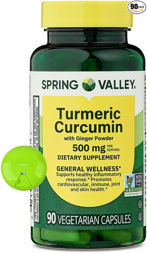 SUREFECT Spring Valley Turmeric Curcumin with Ginger - 90 Vegetarian Capsules 500mg per Serving Organizer