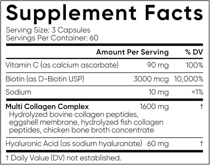 Multi Collagen Complex with Vitamin C &amp Hyaluronic Acid - 5 Types of Collagen for Hair Skin Nails &amp Joint Support - Non-GMO Gluten-Free - 180 Count + Exclusive Vitamin Guide